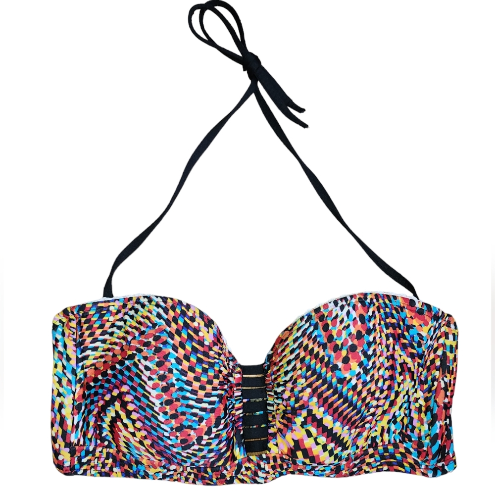 Lucky Brand Multicolored Wire Free Lightly Padded Halter Style Bikini Top Size M